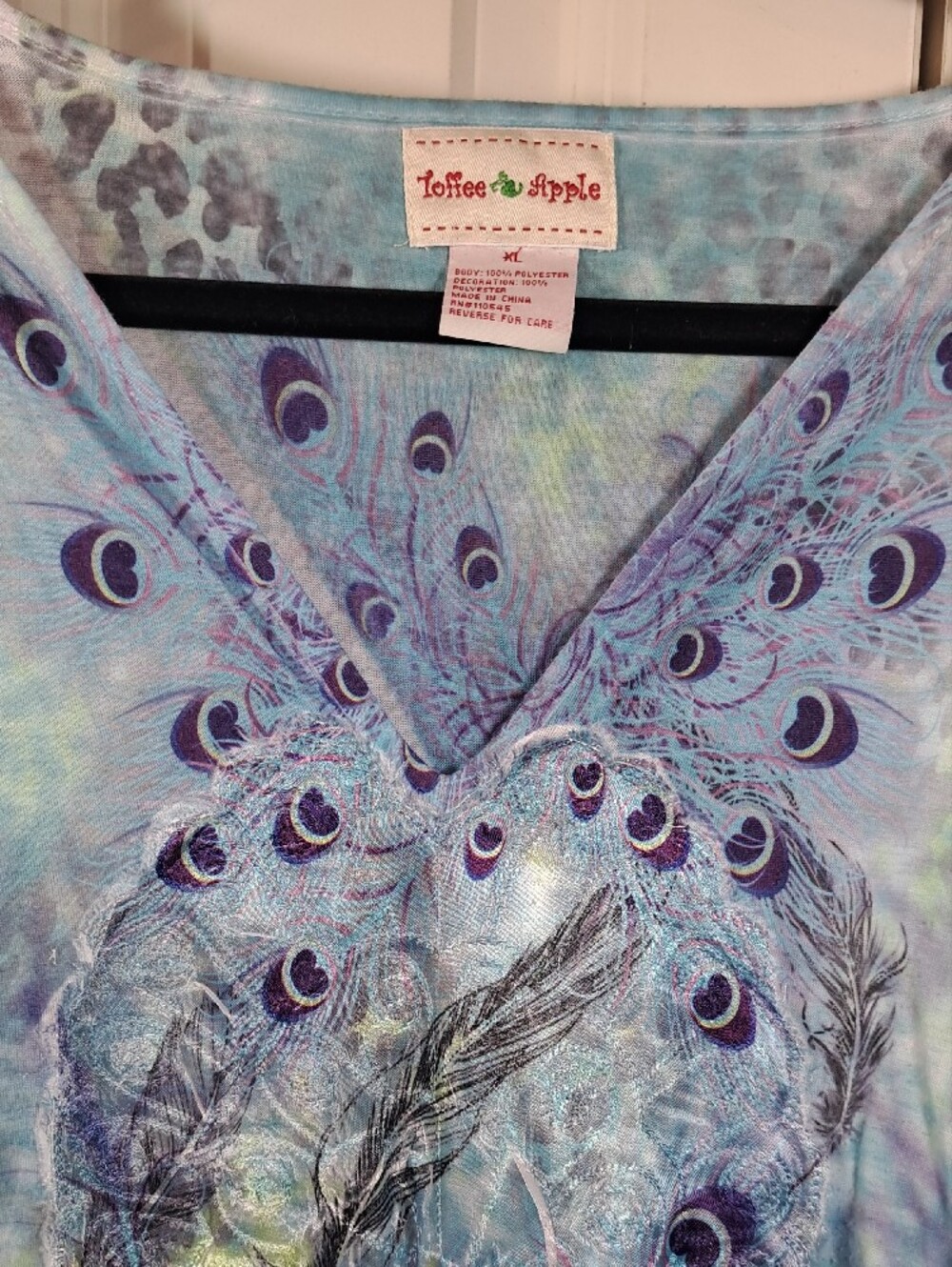 Toffee n' Apple Blue Peacock-Print V-Neck Tunic - Picture 2 of 8